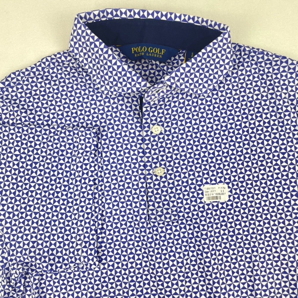 Polo Golf Ralph Lauren Men Small Blue Geometric Hourglass Performance Polo NWOT